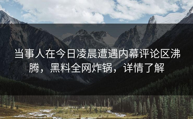 当事人在今日凌晨遭遇内幕评论区沸腾，黑料全网炸锅，详情了解