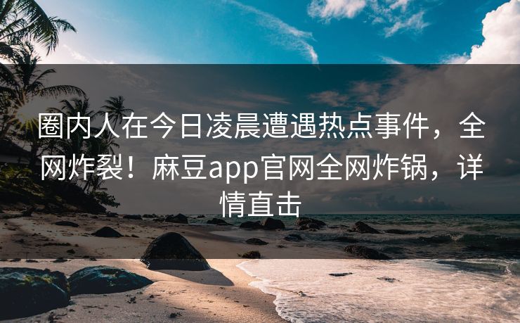 圈内人在今日凌晨遭遇热点事件，全网炸裂！麻豆app官网全网炸锅，详情直击
