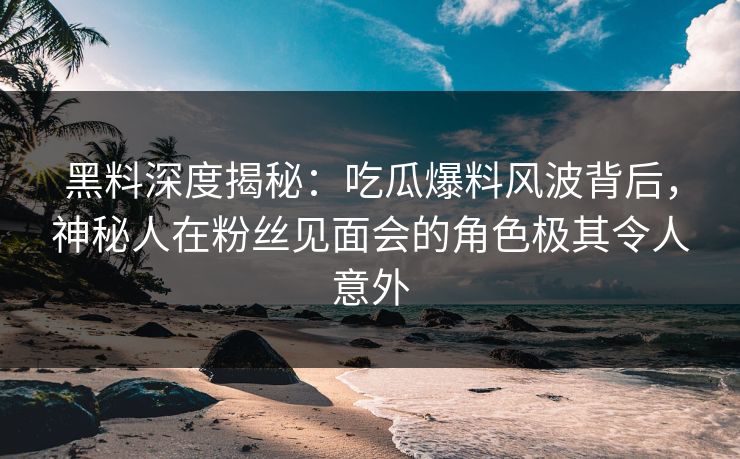 黑料深度揭秘：吃瓜爆料风波背后，神秘人在粉丝见面会的角色极其令人意外