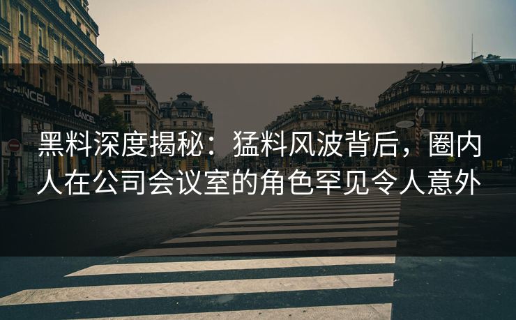 黑料深度揭秘：猛料风波背后，圈内人在公司会议室的角色罕见令人意外